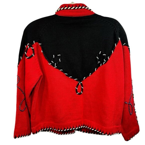 Vtg Michael Simon Cardigan Sweater Sz 2 Cowgirl Chic Red Embellished Ugly Xmas - Picture 2 of 6